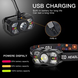 KunHe 20 Pack led Rechargeable Headlamp Flashlight Headlight Motion Sensor 10 Mode for Outdoor Camping Gear Hiking Fishing Running Cycling Headlight Emergency Lights for Home Christmas Gifts for Men