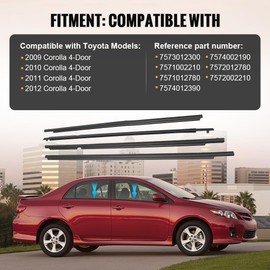 GZYF Auto Weatherstrip, 4PCS Window Seal Moulding Trim Outer Door Seal Belt for Toyota for Corolla 2009 2010 2011 2012，Door Outside Trim Seal Belt,Black