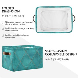 Blueangle Teal Watercolor Geometric Plaid Rectangle Storage Bin, 15 x 11 x 9.5 in, Collapsible Organizer Storage Basket for Home Décor, 2PCS