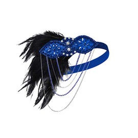 YEEBOM 1920s Flapper Accessories Set for Women, Roaring 20s Great Gatsby feather Headband Accessories for Weeding Bride Blue