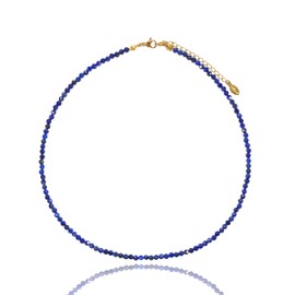 Lii Ji Larimar Natural Stone 3mm Minimalist Necklace Handmade Beaded Healing Crystal Choker Necklace For Women (Lapis Lazuli)