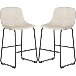 TAVR Furniture Leathaire Fabric Bar Chairs with Back and Footrest Set of 2 Beige Modern Bar Stool Height for Pub Coffee Home Dinning Kitchen