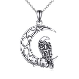 Vadmans Raven Necklace 925 Sterling Silver Celtic Moon Pendant Necklace Bird Jewellery Gifts for Women, Sterling Silver, Moonstone