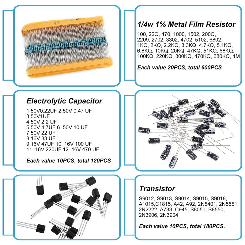 MELIFE 1400Pcs Basic Electronics Component Assortment Kit, Electrolytic Capacitor, Ceramic