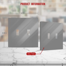 ENERLITES Screwless Double Toggle Switch Wall Plate, Child Safe Dual Light Switch Cover, Standard Size 2-Gang 4.68" x 4.73", Unbreakable Polycarbonate Thermoplastic, UL Listed, SI8812-GY, Glossy, Gray