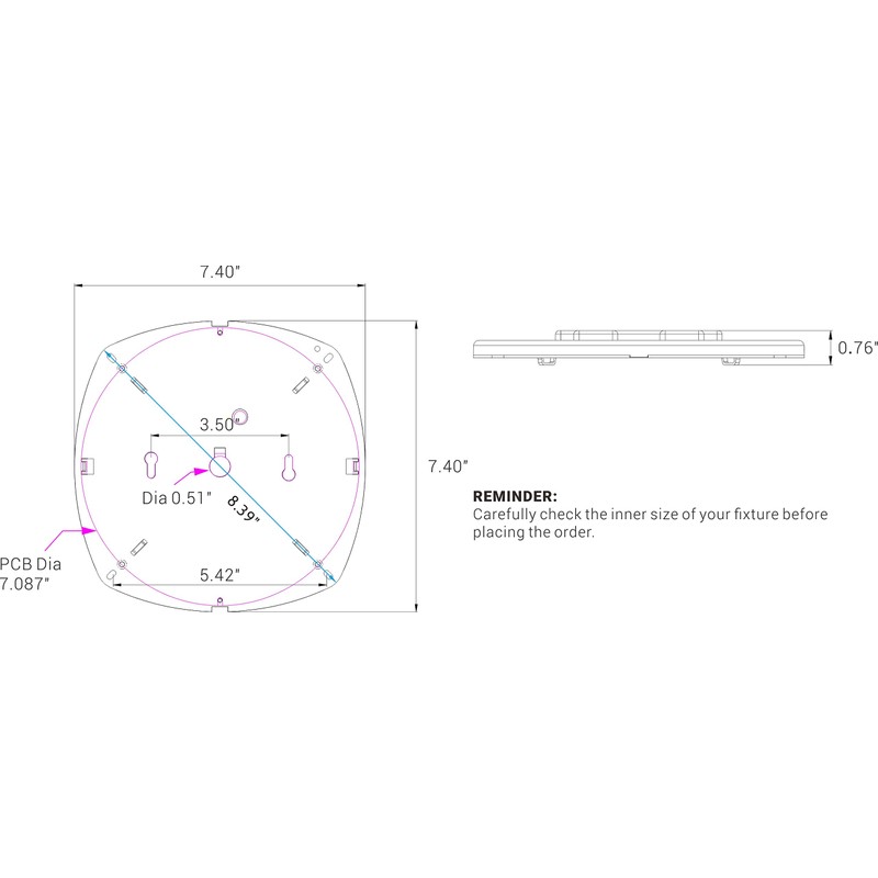 Silverlite 7" PCB Size,8.39" Overall Size,28W,5000K,2450LM,120V,CRI80,Dimmable LED Light Engine,Retrofit Light