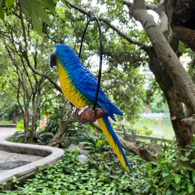 BSIRZAM Hanging Parrot Macaw Sculpture Ring Perch Indoor/Outdoor Statue for