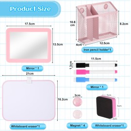 Fippy Pink Locker Accessories Kit, Locker Decorations for Girls, Aesthetic Decor Kit Includes Magnetic Locker Mirror, Whiteboard, Pen Holder, Markers and Magnets
