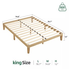 Marcytop Wood Platform Bed Frame King Size - 12 Inch Solid wood, No Box Spring Needed