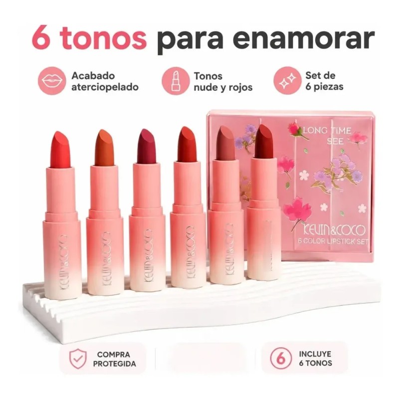 Set De Labiales Kevin Coco, 6 Labiales Tonos Variados