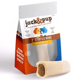 Jack&Pup 3-4" Filled Dog Bones for Small and Large Dogs, Flavored Dog Bone Long Lasting, Stuffed Shin Bones for Dogs, High Protein, Peanut Butter Flavor - 1 Pack