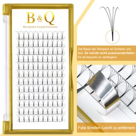 B&Qaugen Pre-made Eyelash Fans, 4D-D-0.10-14 Long Foot, Pre-made Fans, Eyelash Extensions, 0.10 Thickness, D Curl, 8–15 Individual Lengths, 4D Eyelashes, Volume Technology, Matte Black (4D-D-0.10, 14