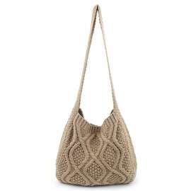 ENBEI Handmade Crochet Bag–Boho Chic Shoulder Bag, Aesthetic Kinted Bag,Cute Crossbody Bag,Perfect for Beach, Shoppingor Daily Use – Stylish Durable (Khaki)