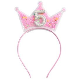 Fancheer Birthday Crown Headband for Toddler Girls 2 3 4 5 6 7 8 Years Princess Tiara Pink Hair Accessories for Five 5th Birthday