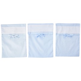 FILET - Set of 3 Nursery Bags with Aida Ribbon for Embroidery, Made of Coloured Cotton Piqué, Plain, with Clover and Polka Dots Print, 100% Made in Italy, Sky Colour