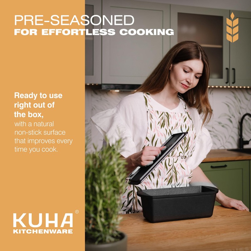 KUHA Cast Iron Bread Loaf Pan with Lid + Heat