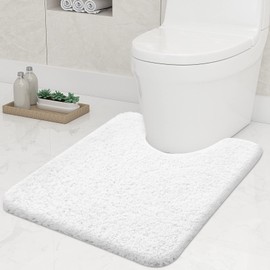 Homaxy Non-Slip Soft Toilet Rug with Cut-Out 51 x 61 cm, Absorbent Bath Mat Stand Toilet, Washable Bath Mats for Toilet, White