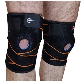 Manta Raya Knee Pad Elastica Ajustable con Gel (Negro con Naranja)                                                                                    