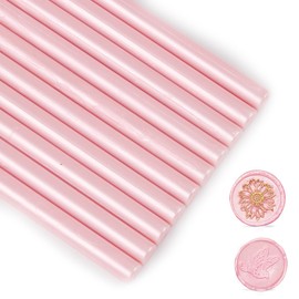 Pearl Pink Wax Sealing Sticks, LONBEIIFY 10Pcs 0.43'' Glue Gun Wax Seal Sticks for Wax Seal Stamp, Sealing Wax Sticks for Wedding Invitations, Wine Packages, Gift Wrapping, Envelope (Pearl Pink)