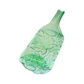 Fall Leaves Acorns Green Tint Wine Bottle with Raised Neck UpCycled as Spoon Rest Serving Tray
