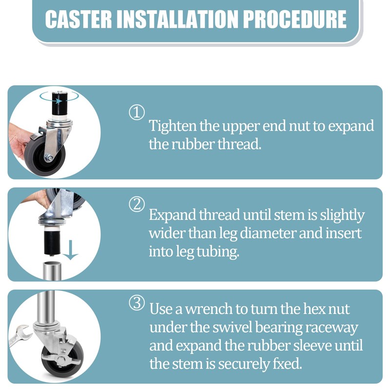 4 inch Prep Table Casters Set of 4 Heavy Duty