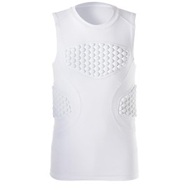 DEVOROPA Youth Boys Football Baseball Padded Compression Shirt Chest Protector Softball Lacrosse Rib Heart Sternum Guard White S