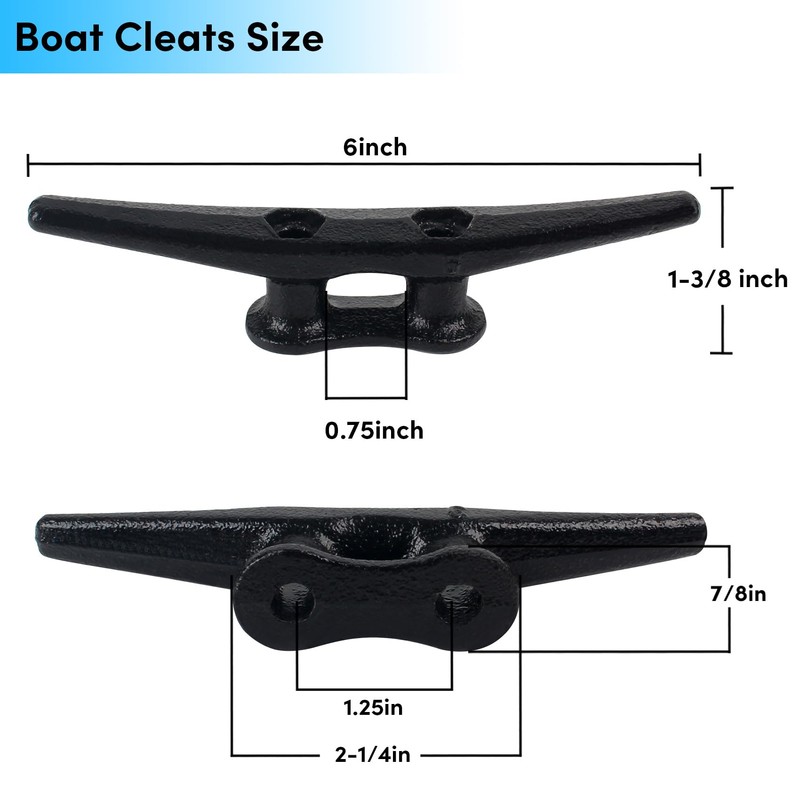 BALAVA Boat Cleats 6 inch,Boat Dock Cleats,Electrophoretic Coated Black Dock