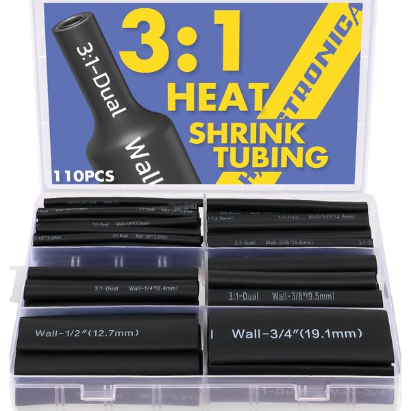haisstronica 110PCS Heat Shrink Tubing 3:1(Black)