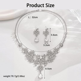 XFSRG Jewellery Set with Zircon for Women Wedding Jewellery Bridal Rhinestone Crystal Necklace with Stones Bracelet Pendant Earring Set Wedding Jewellery Set Prom Costume Jewellery Set Bridal Wedding