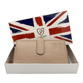 J. Wilson London Ladies RFID Safe Designer Leather Purse Card Women Wallet Zip Pocket Boxed