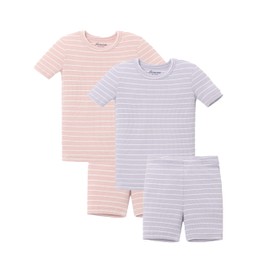 AVAUMA Toddler Pajamas 6M-10Y Stripe Pattern Baby Boys Girls Pjs Set Kids Snug fit Ribbed Sleepwear For Daily Life Style (Purple+L.Pink 2T) (2Pack-Short)