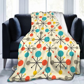 Mid Century Modern Atomic Retro Blanket, Soft Blankets Flannel Bed Throw Cozy Lightweight Plush Gifts for Women Men Boys Girls Sofa Couch Bedroom Living Rooms Warm All Season, Home Decor, 60"x50"