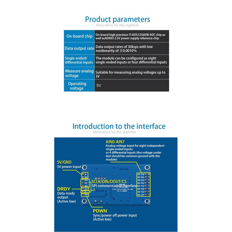 DollaTek ADS1256 24bit 8channel ADC AD Module High Precision ADC