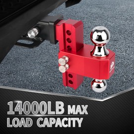 METOWARE Adjustable Trailer Hitch - Aluminum Tow Hitch Fits 2-Inch Receiver - Heavy Duty Drop Hitch with 6-Inch Drop/Rise for Truck (14,000 LBS GTW), Double Stainless Steel Locks & Hitch Pin, Red