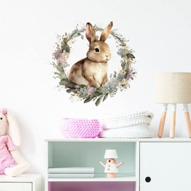 RoyoLam Cute Bunny in the Garland Wall Decal Nursery Rabbit Animal Easter Wall Sticker Removable Peel and Stick Wall Art Decor for Kids Baby Classroom Preschool Living Room Playing Room Bedroom School