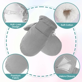 Fynnsure Toddler Mittens Baby Waterproof Snow Gloves Kids Mittens Ski Snow Gloves Cold Weather Mittens for Boys Girls Solid Gray 1-2 Years