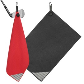 PATIKIL 24"x16" Magnetic Golf Towel with Wire Cleaning Cloth, 2 Pack Microfiber Waffle Pattern Towels with Magnet and Clip for Golf Carts Clubs Golfing Gear, Black/Red