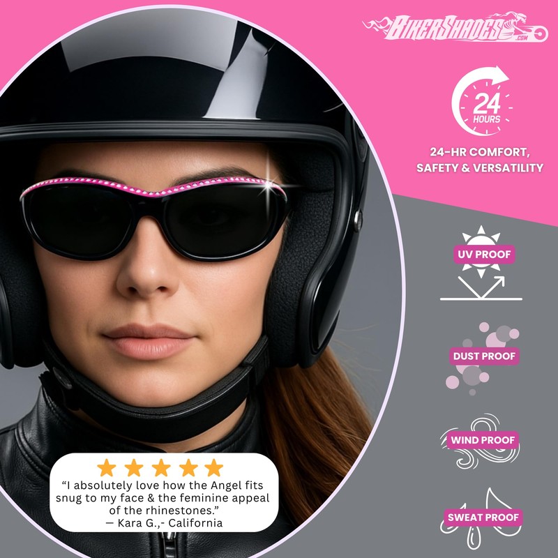 Bikershades Rhinestone Womens Motorcycle Biker Sunglasses Foam Padded Wrap Blocks