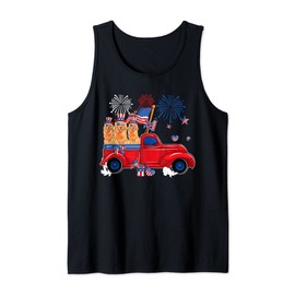 Three Cute Golden Retrievers Sunglasses American Flag Pickup Tank Top