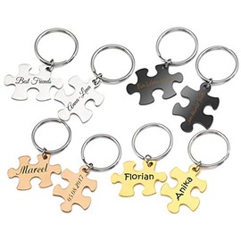 Puzzle Partner Keyring with Engraving of Your Desired Set of 2 in 4 Colours, Rose gold