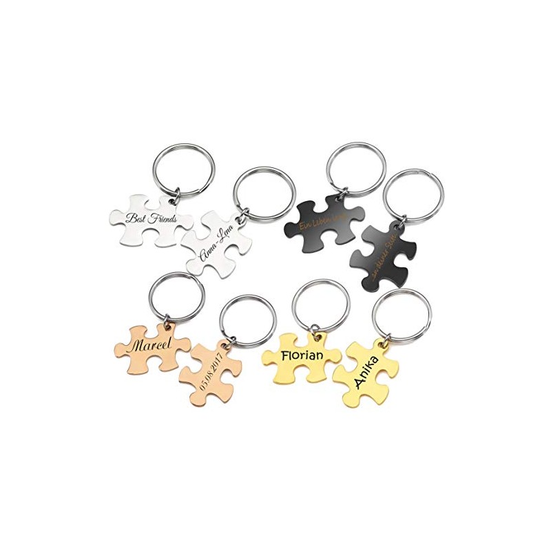 Puzzle Partner Keyring with Engraving of Your Desired Set of