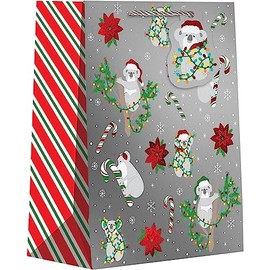 Jillson Roberts Medium Christmas Gift Bags with Foil Accents & Spot Gloss, Koalas (12 Count)