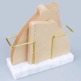 PUNNIO Coffee Filter Holder Storage, Marble & Brass Rack Coffee Filter Container for Coffee Bar/Home/Office, Compatible with #1/#2/#4/V60 Coffee Filter (Marble (L))