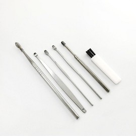 Set of 6 stainless steel ear picks, ear flap storage case, stainless steel ear picks, ear cleaning old times 10ea