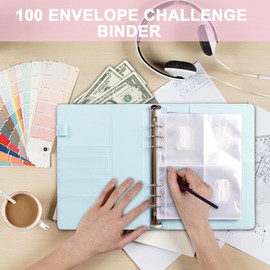 100 Envelope Money Saving Challenge Binde - 5 Money Saving Budget Binder, Budget Binder Money Organizer for Cash, 100 Days Challenge Money Saving Binde for Cash Receipts Bills Fun Way