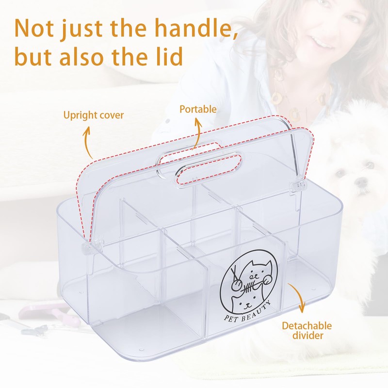 Brabtod Clear Dog Storage Organizer,Pet Grooming Supplies Organizer with Handle,5