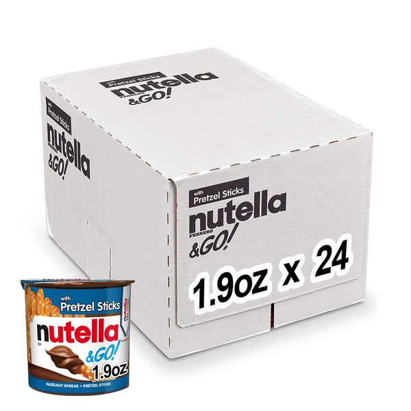 Nutella & GO! Hazelnut And Cocoa Spread With Pretzel Sticks, Snack Pack, Easter Basket Stuffers, 1.9 oz, Bulk 24 Pack