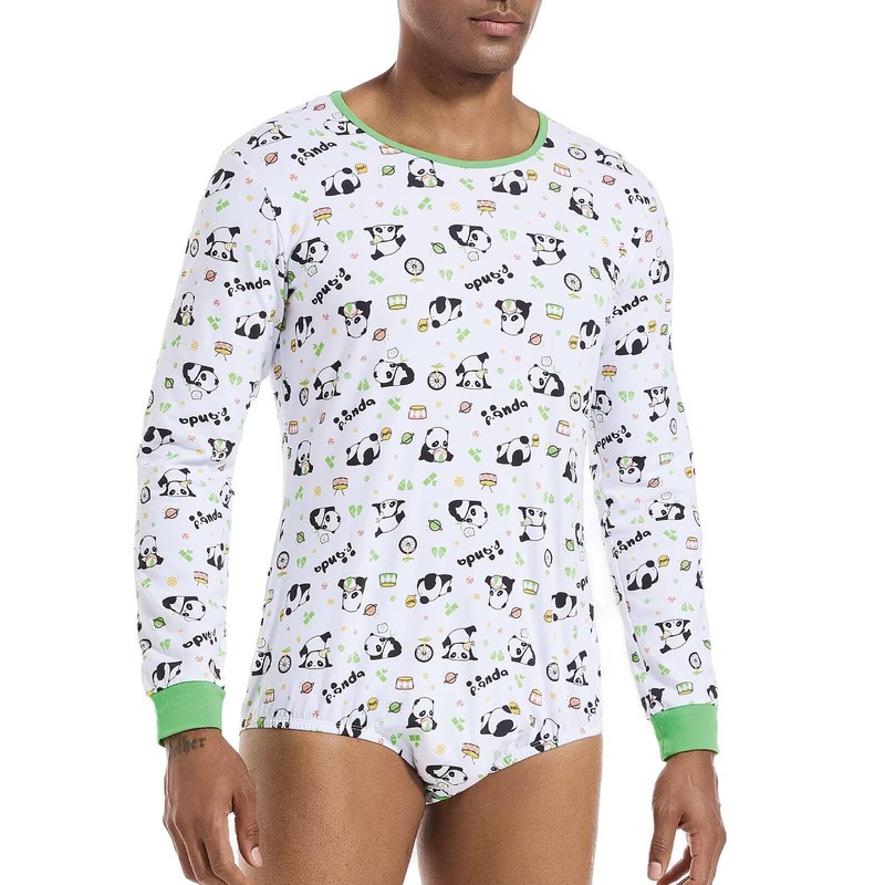 Landofgenie Mens Onesie Long Sleeve Bodysuit One Piece Pajamas Snap