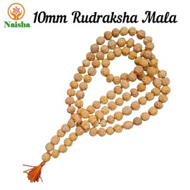 NAISHA 10 MM Rudraksha Mala 108+1 Beads Necklace, Beads Natural Himalaya 5 face Panch Mukhi Rudraksha, Prayer Beads, Wrist Mala Wrap, Jaap Mala (1 Pack)
