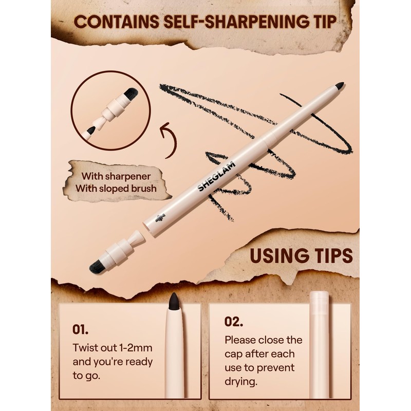 SHEGLAM Gel Glide Eyeliner Pencil Creamy Waterproof Smudgeproof Longwearing Eyeliner-Brown